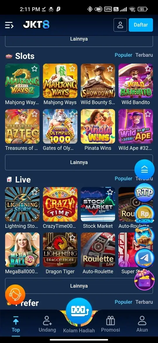 JKT8 APK Tampilan Utama