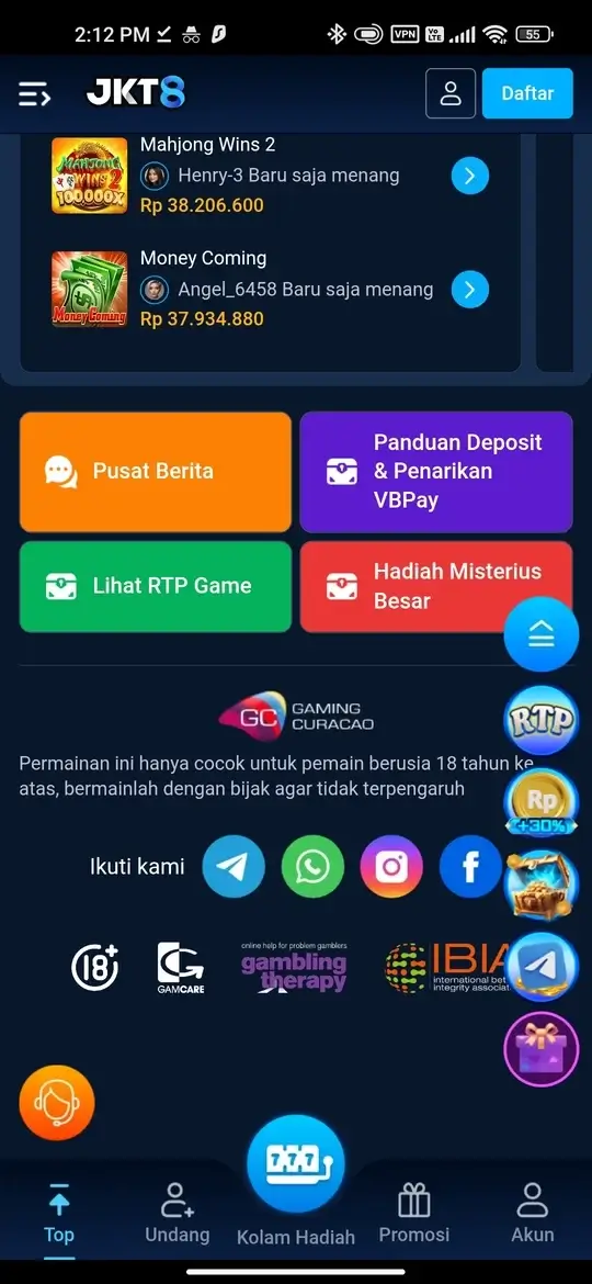 JKT8 APK Promosi Bonus